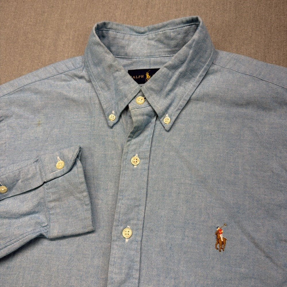 Ralph Lauren Slim Fit Stretch Oxford Button Down Shirt Blue Size M